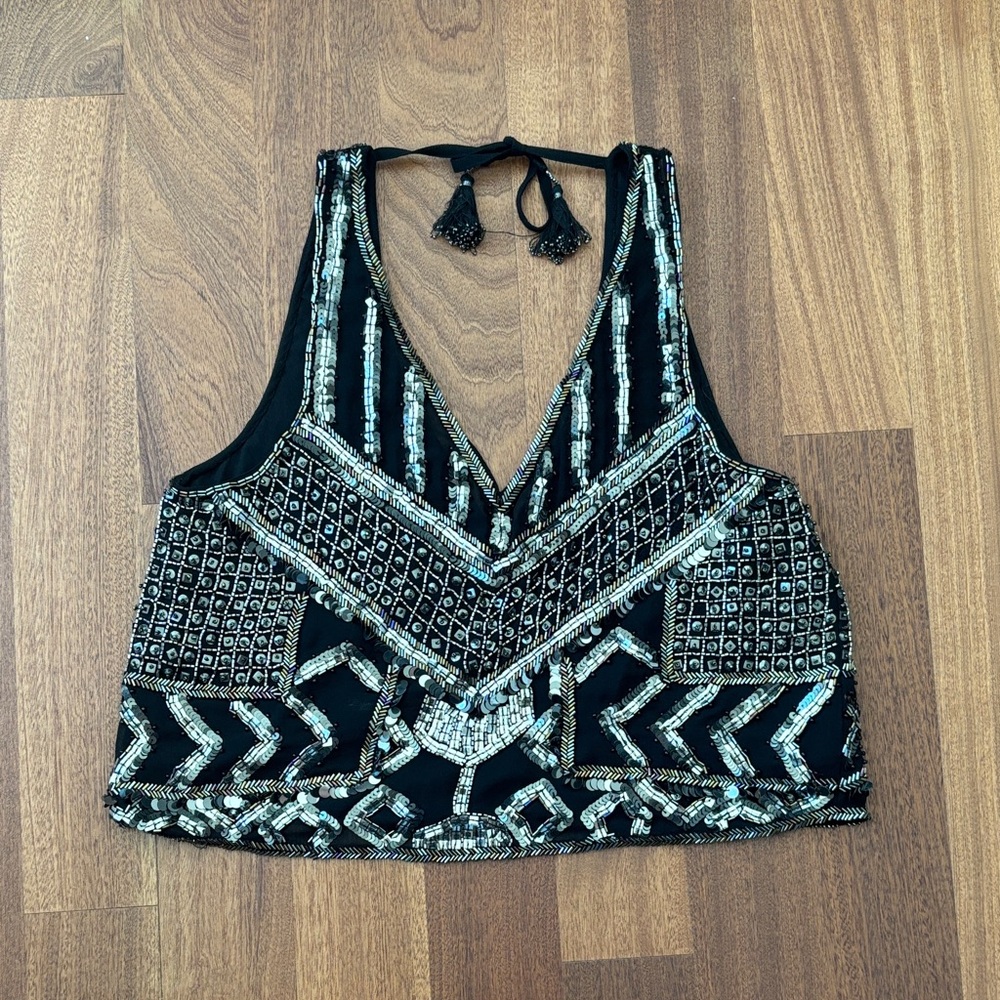 Glamorous Black and Silver Embellished Tank Top